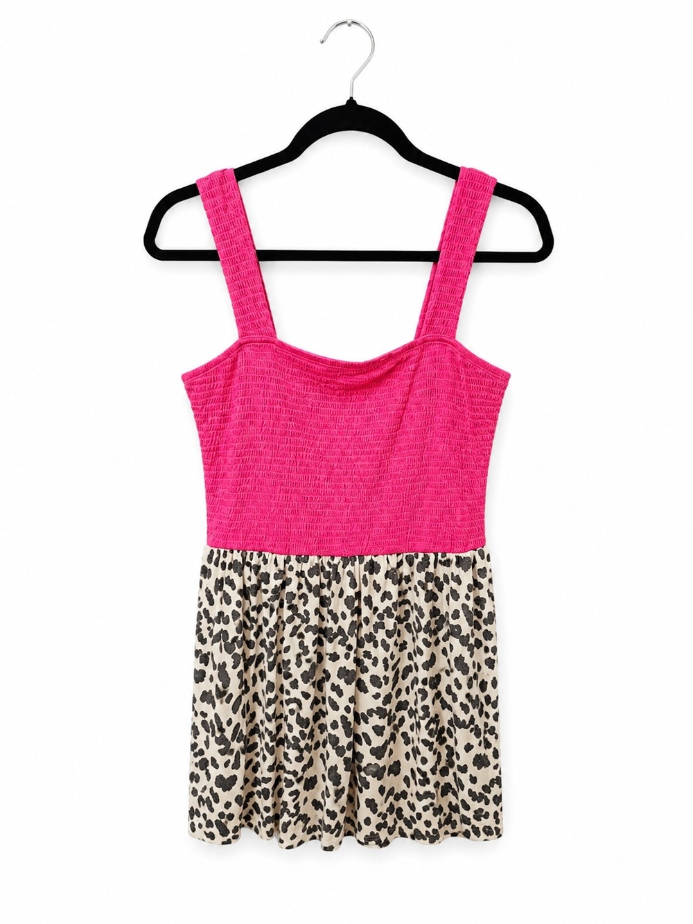 HEIMISH USA Hot Pink Smocked Top with Leopard Print Skirt